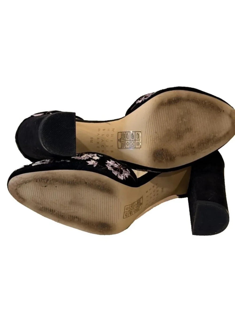 White House Black Market Embroidered Suede Chunky Heels Boho Floral Size 9